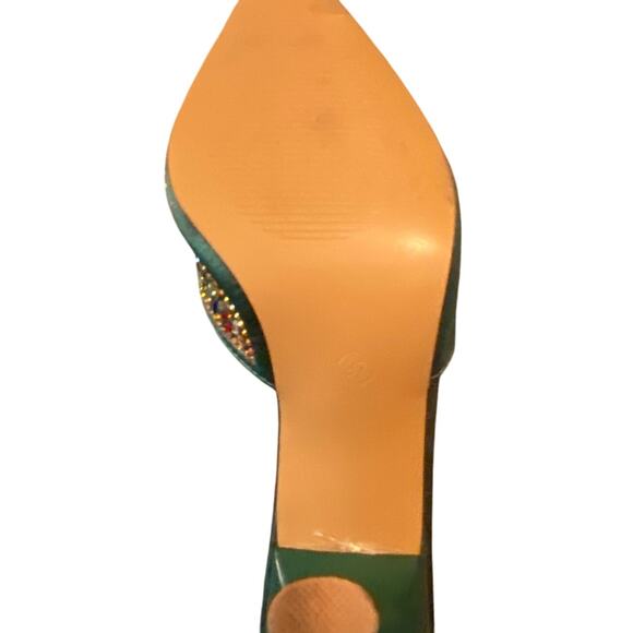 Green Beaded Slide Heels Women's Size 7 Approx Pointed Toe Mule - Picture 8 of 8